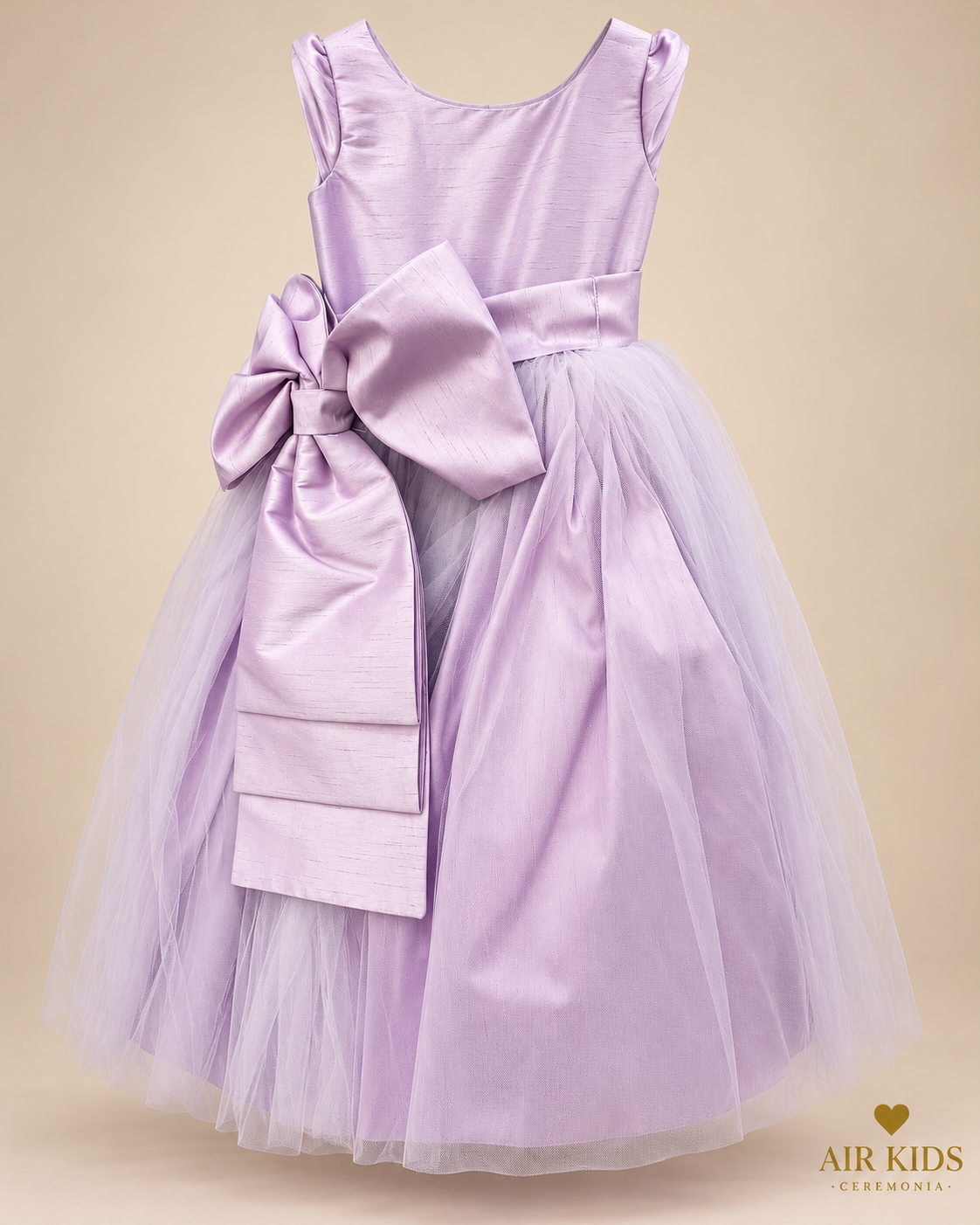 Vestido de presentacion imitacion seda falda tul moño corona 26-010 Talla 3 años