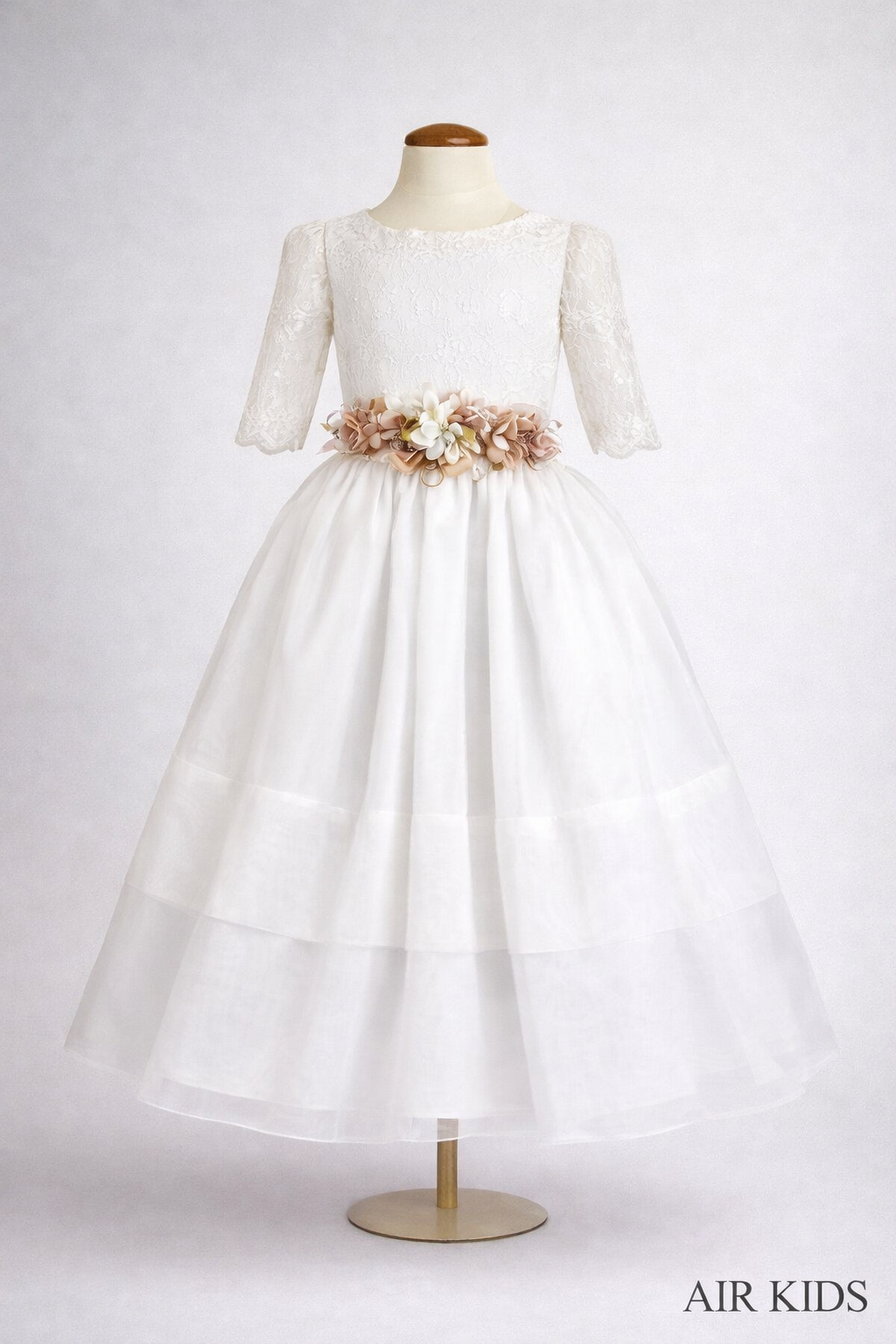 VESTIDO 1RA COMUNION TERGAL FRANCES TIRA BORDADA PETO Y MANGA LALDA OLAN 25-908