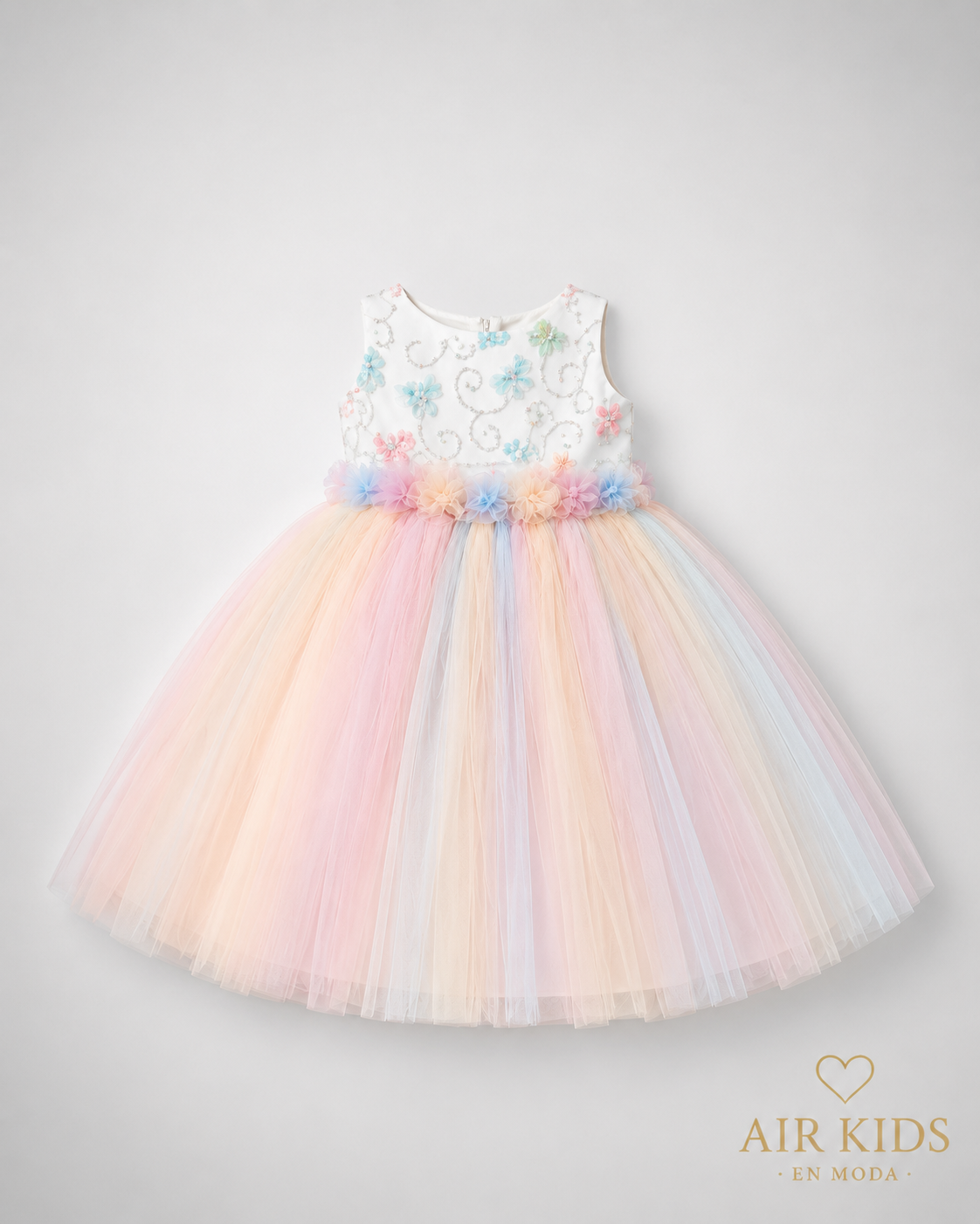 VESTIDO PRESENTACION FALDA TUL TIRAS PETO BORDADO CON CORONA 26-005-3AÑOS