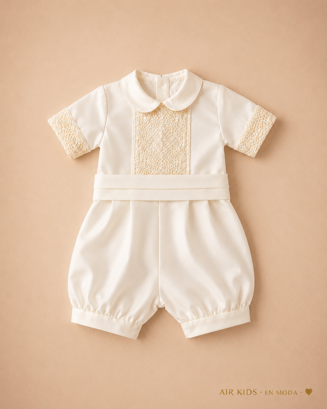 Bombacho satin dos piezas tira bordada 26-203-6M Talla 6 meses