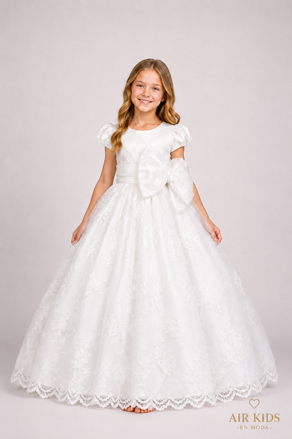 VESTIDO PRESENTACION CHANTILLY Y TUL FAJO Y MONO 26-001-8A