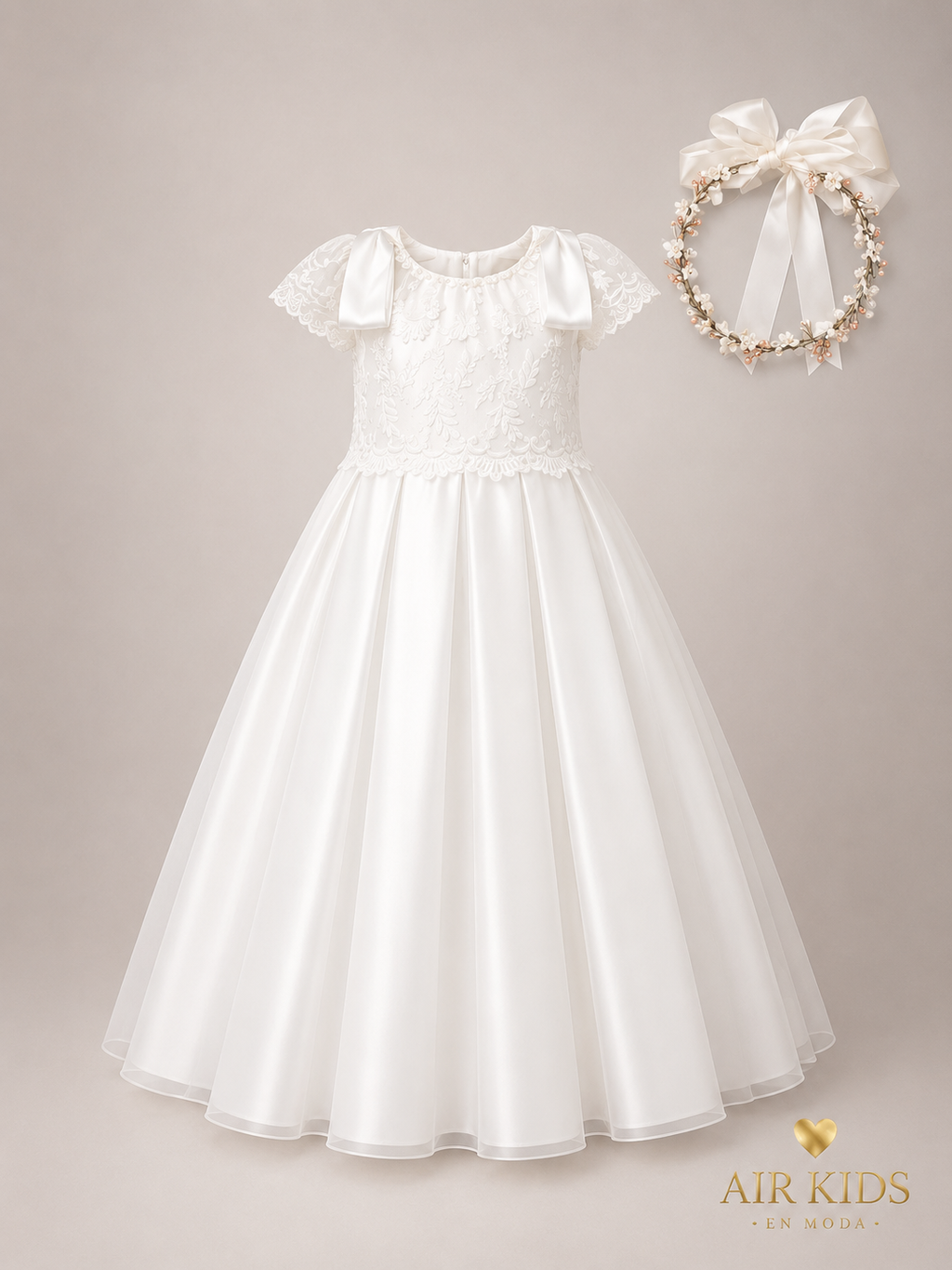 Vestido con Corona de Primera Comunión para Niñas Talla 8A Modelo 21-409