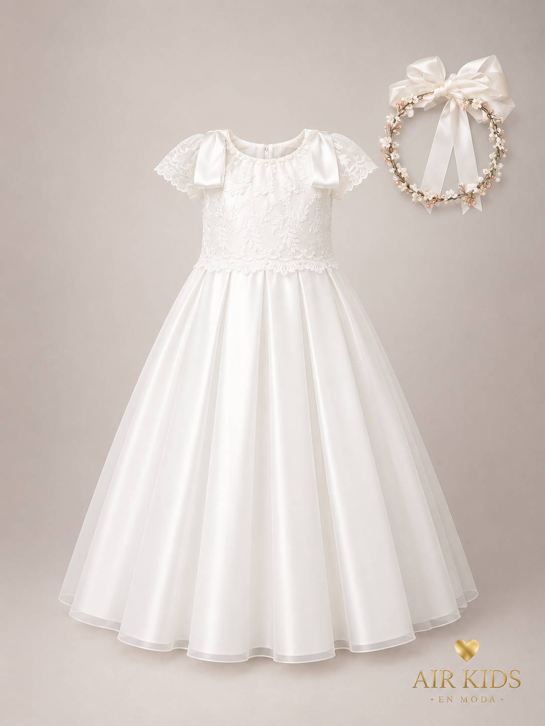 Vestido con Corona de Primera Comunión para Niñas Talla 8A Modelo 21-409