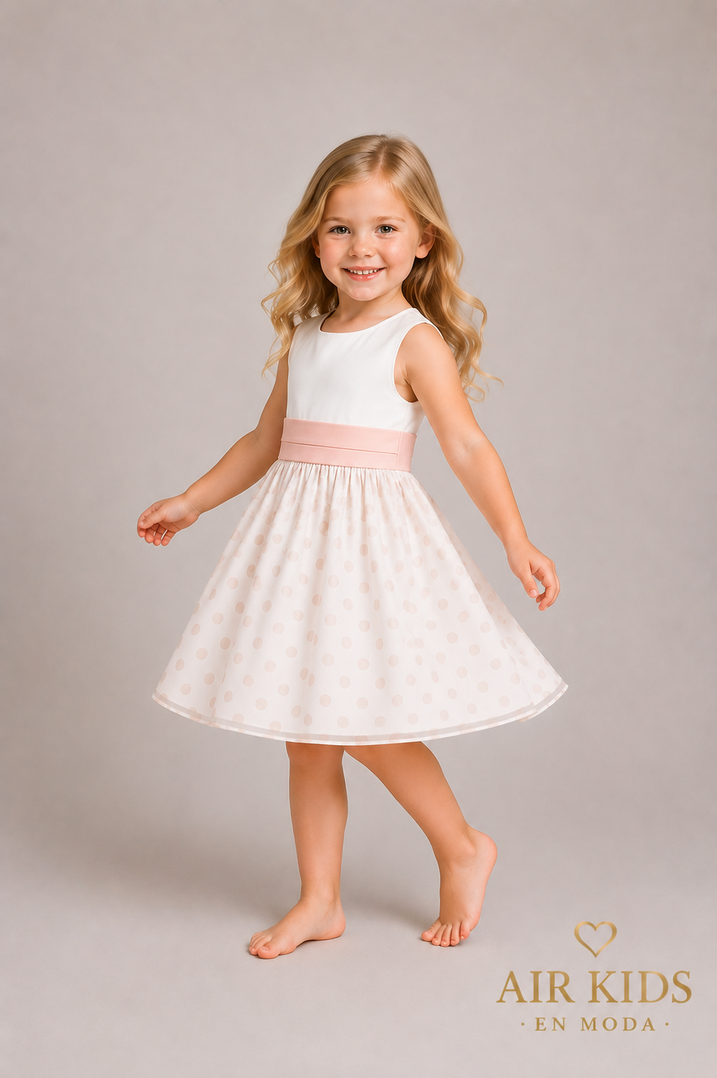 Vestido de seda de lunares palo de rosa con banda 793V talla 4 años
