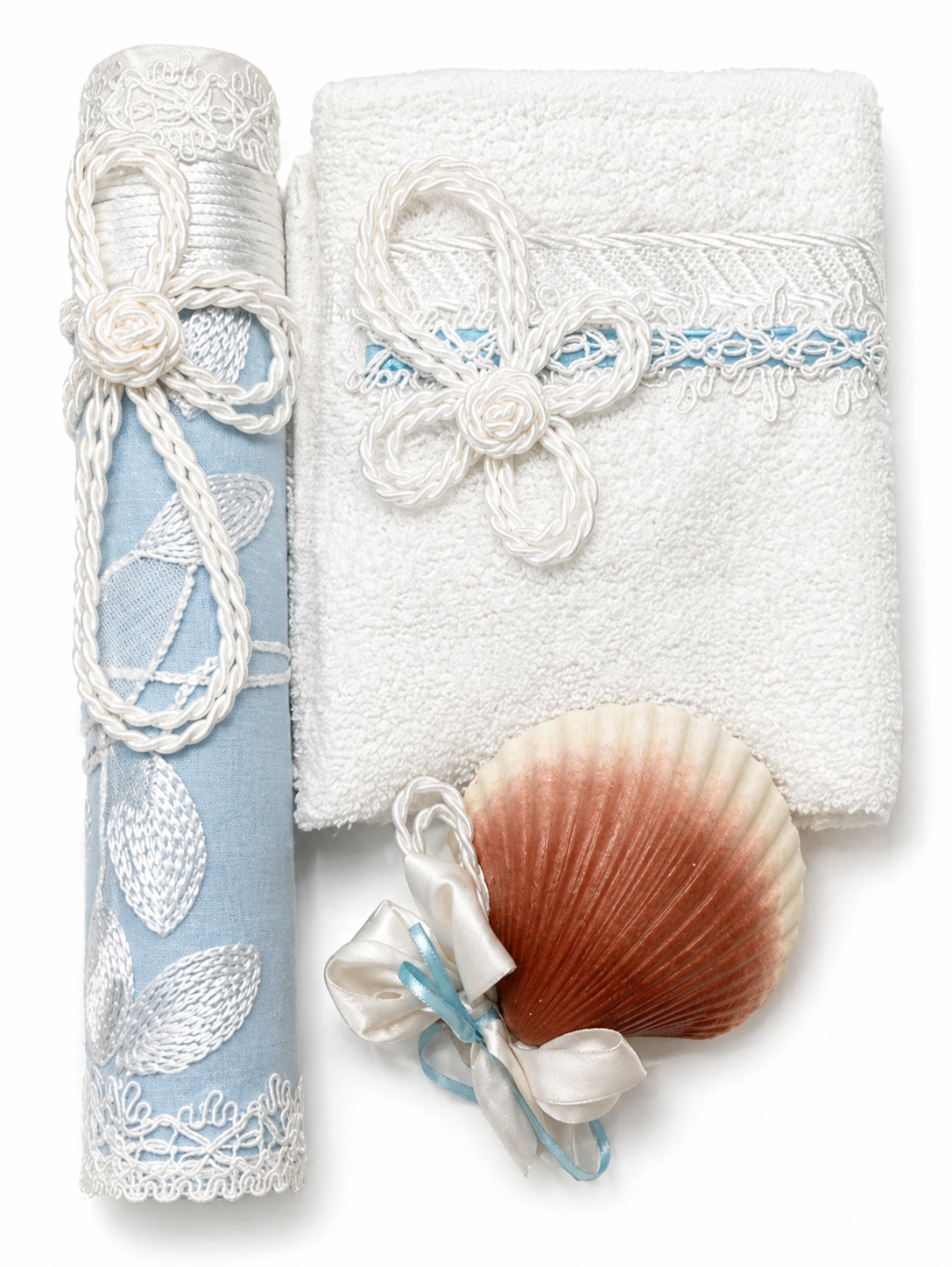 Kit de Bautizo Vela y Toalla Fondo Azul con Cruz