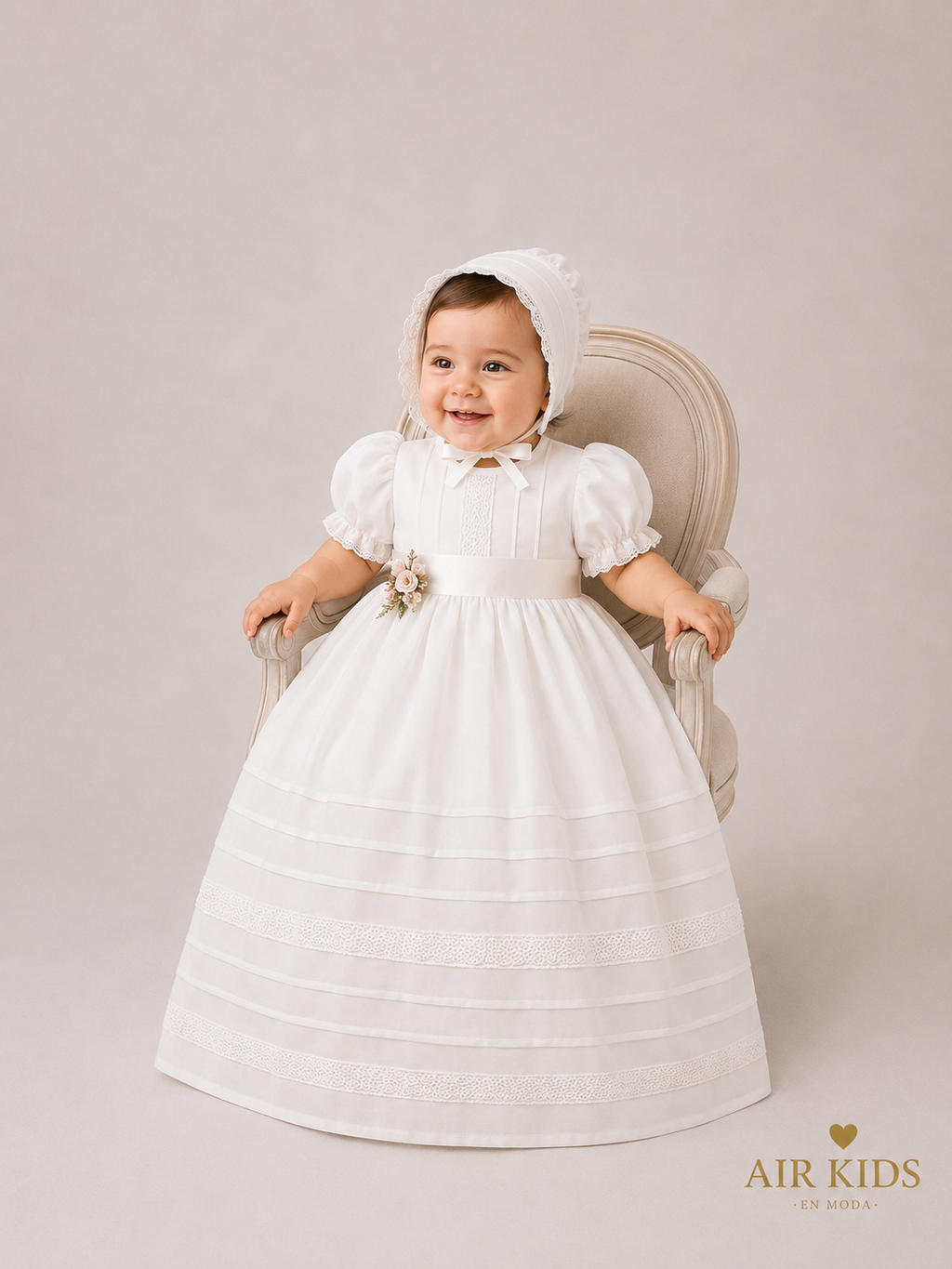 Bata de Bautizo para Niña Natalie & Fer 4022-08 Talla 12 Meses