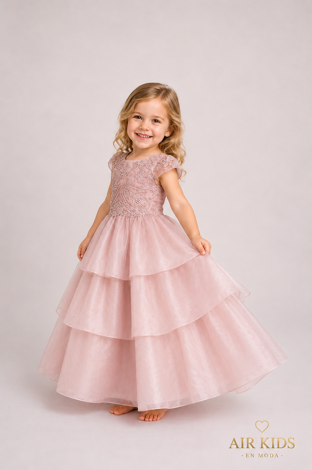 VESTIDO PRESENTACION PARA NIÑA 26-018-3AÑOS SATIN TRES OLANES DOBLES DE TUL PETO BORDADO CON CORONA 26-018-3AÑOS