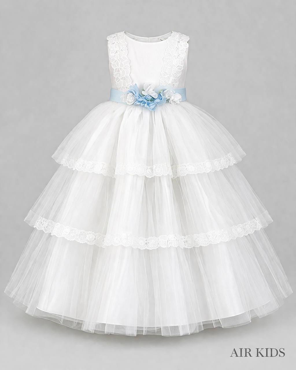 VESTIDO PRESENTACION FALDA TUL OLANES TIRA BORDADA 26-002