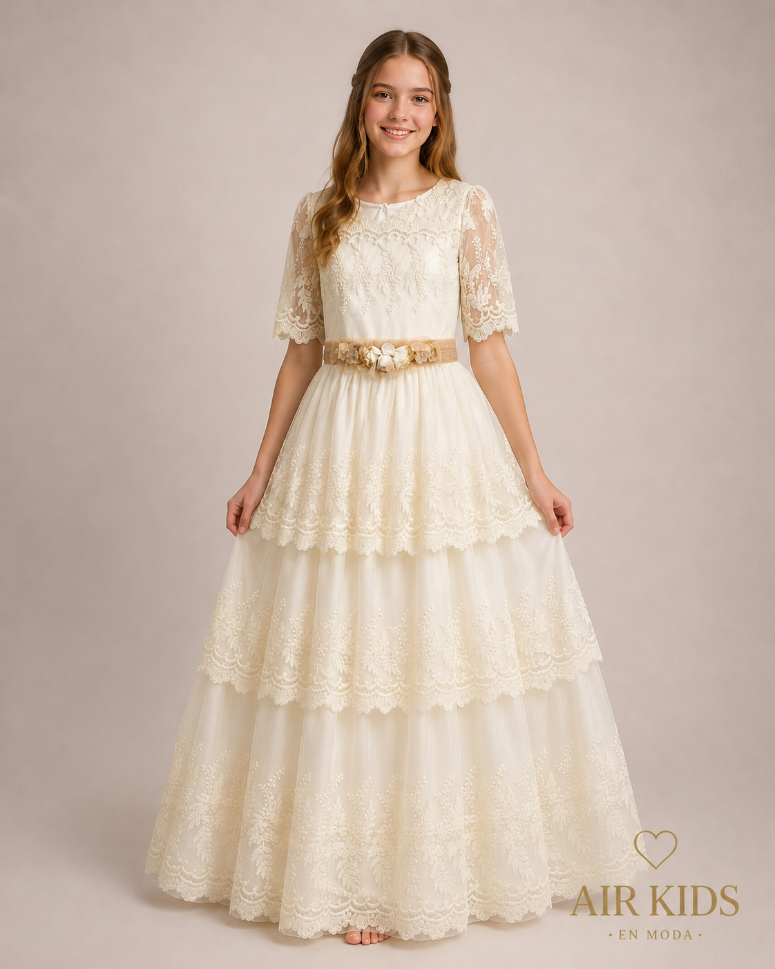 Vestido de Primera Comunión con Corona de Niña 23-907 Talla 16