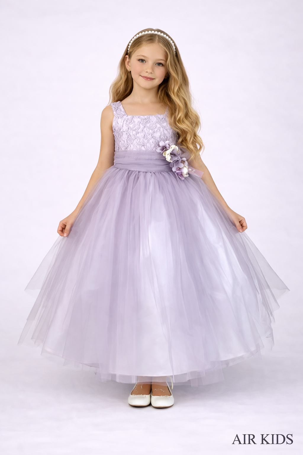VESTIDO PRESENTACION ORGANZA Y TUL PETO BORDADO CON CORONA 26-003-8A