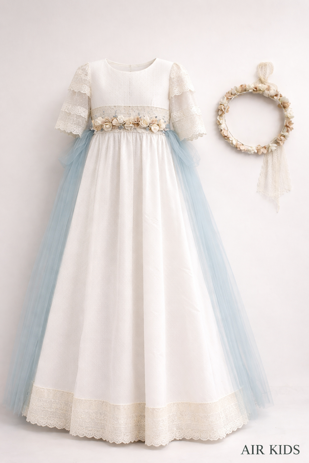 Vestido con Corona de Primera Comunión para Niñas 23-903 Talla 12