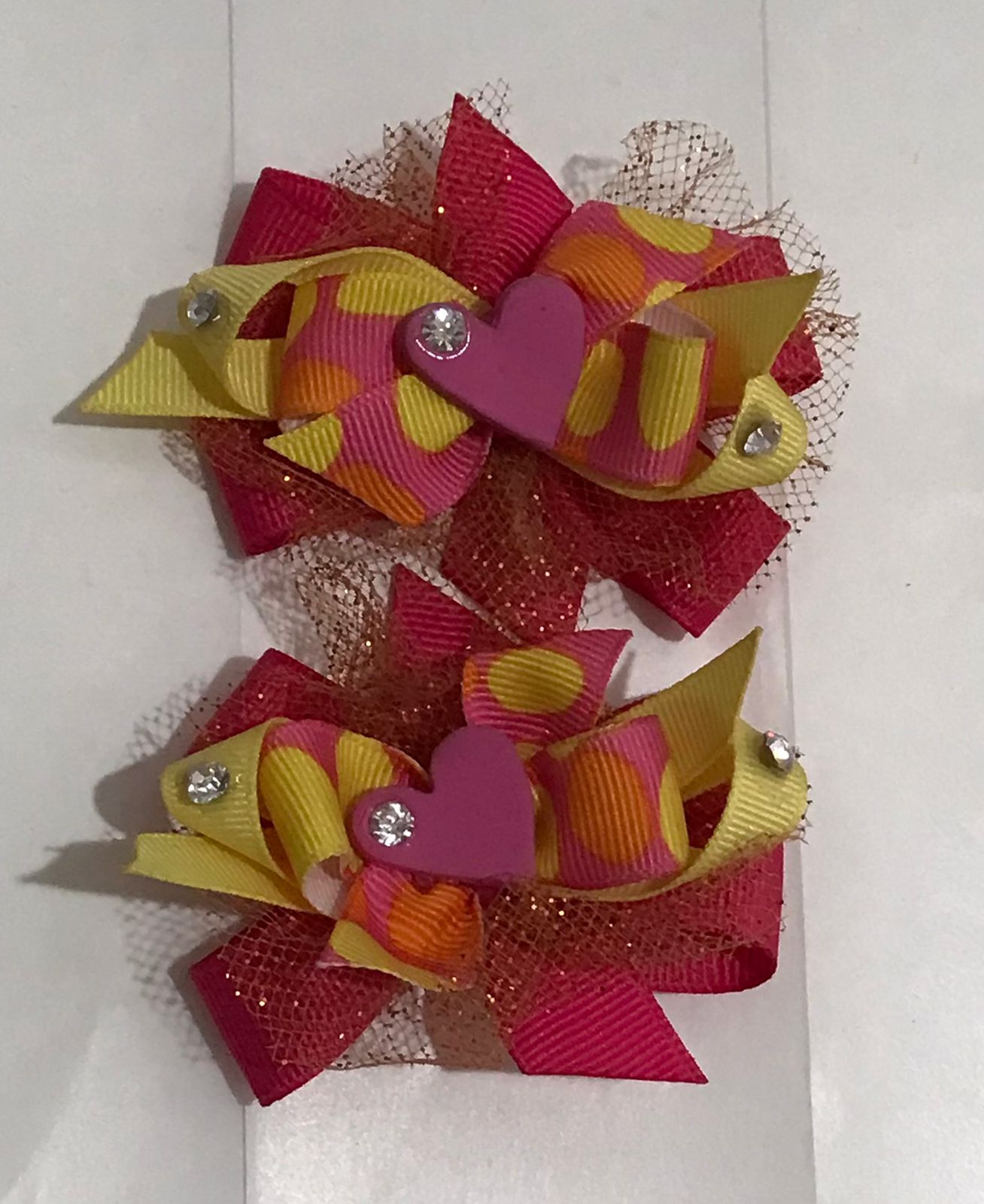 Par de Pasadores Rosa/Amarrilo de Corazon 0029/RA