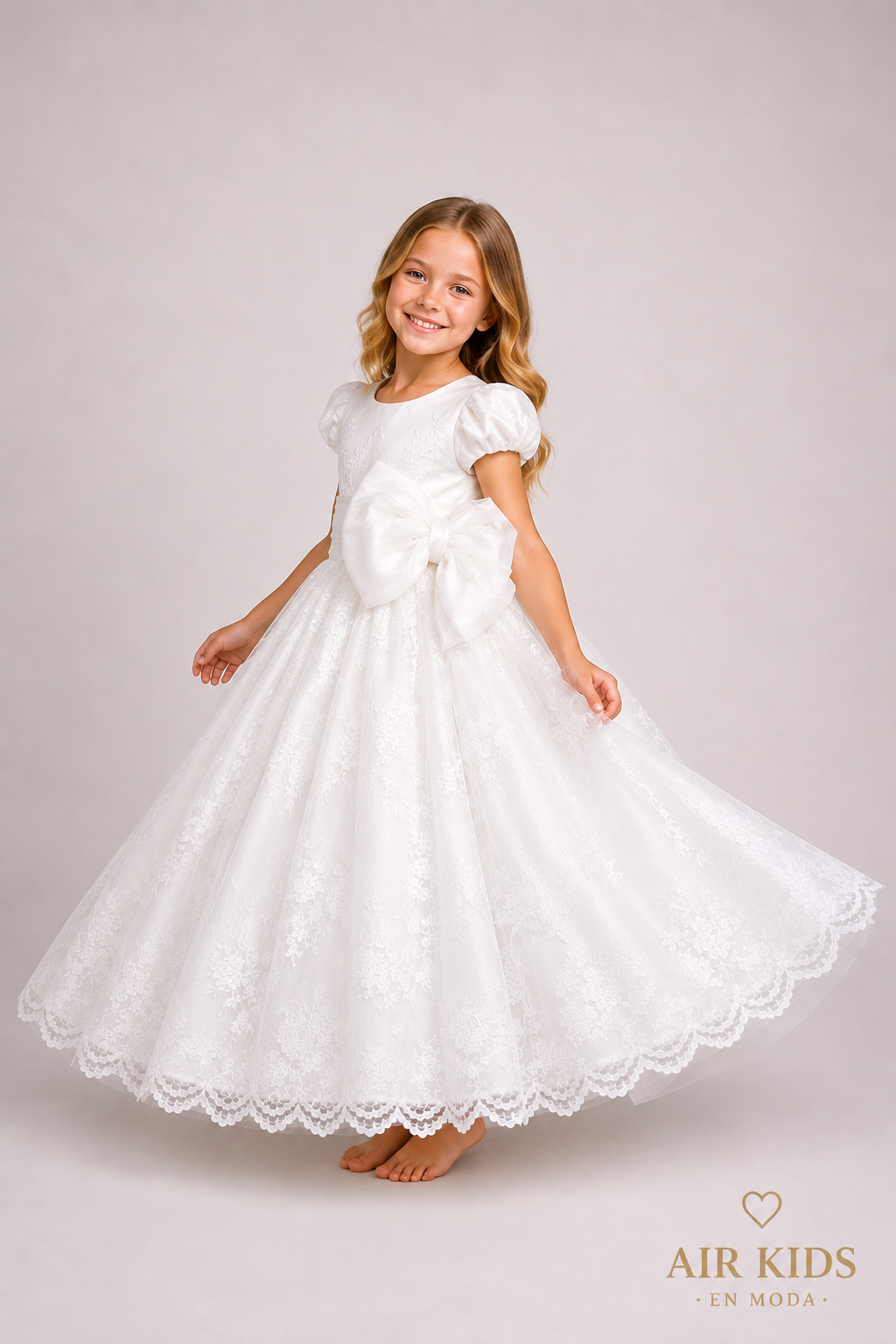 VESTIDO PRESENTACION CHANTILLY Y TUL FAJO Y MONO 26-001-8A