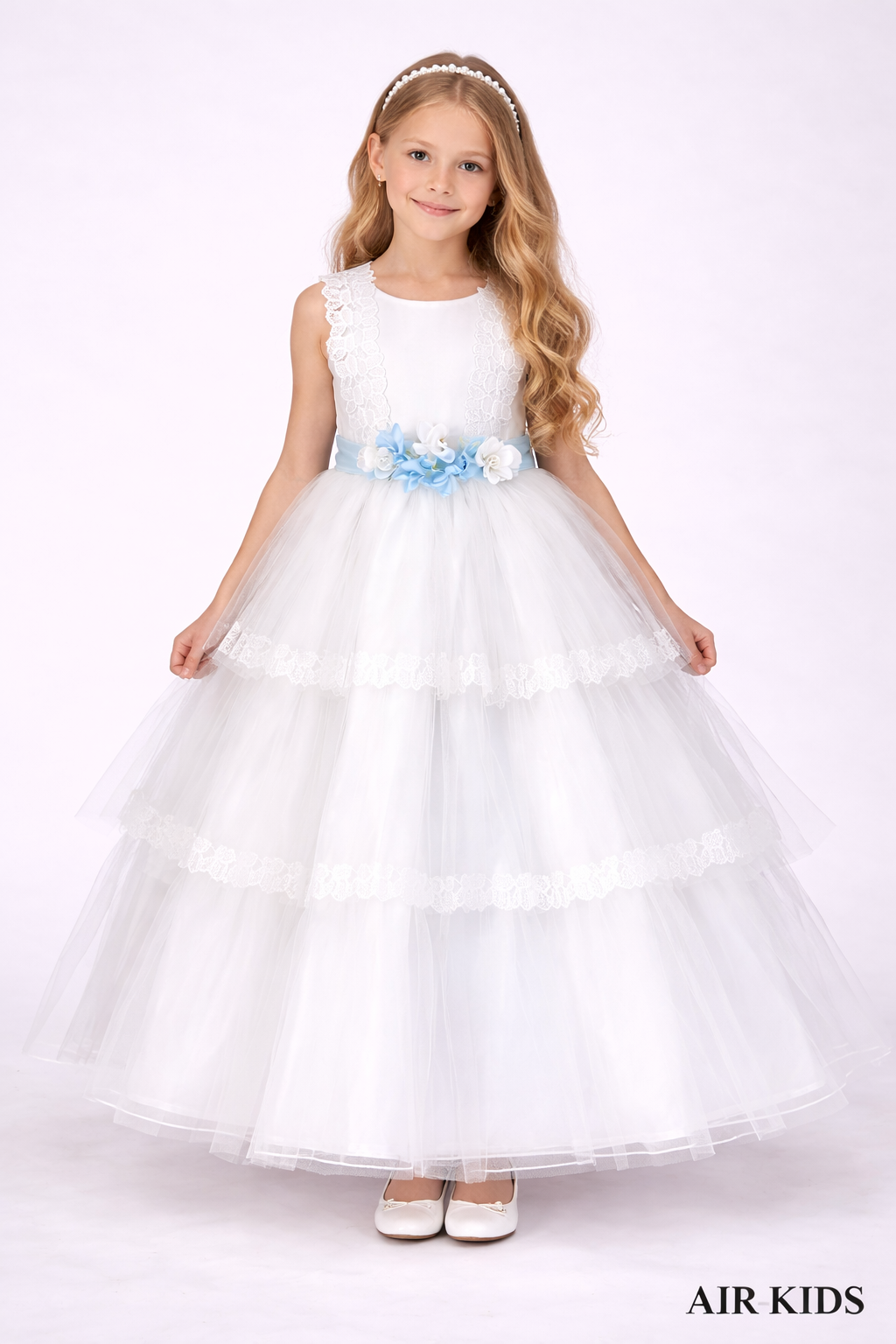 VESTIDO PRESENTACION FALDA TUL OLANES TIRA BORDADA 26-002