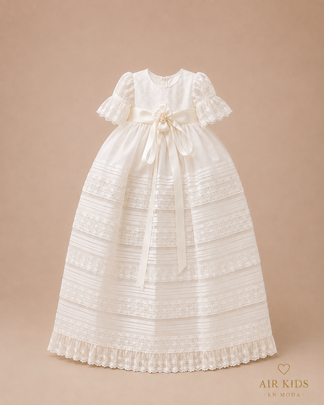 Ropon de gala organza de seda tira bordada española 26-462 Talla 24 meses