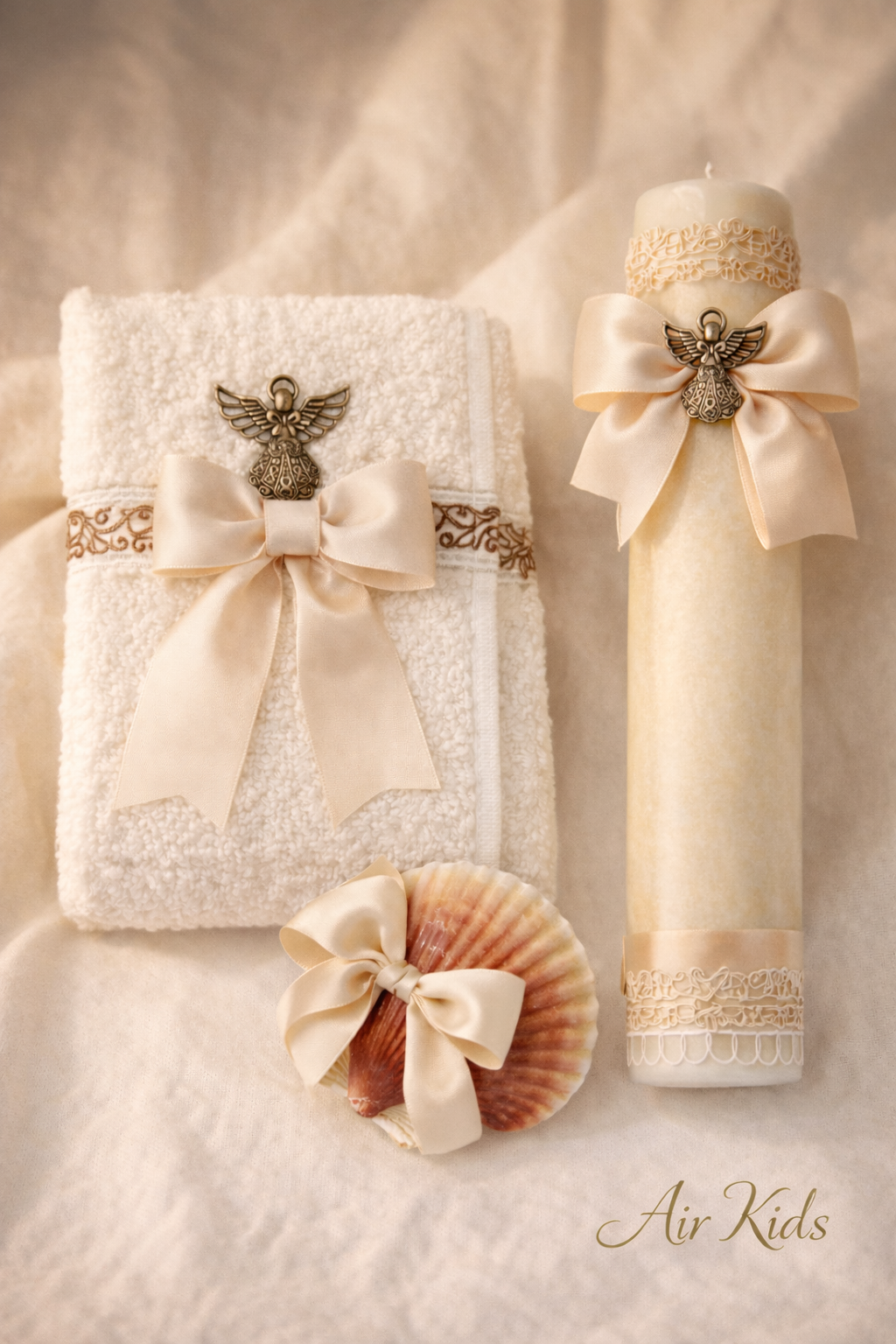 Kit de Bautizo Vela y Toalla Angel BEIGE 6564
