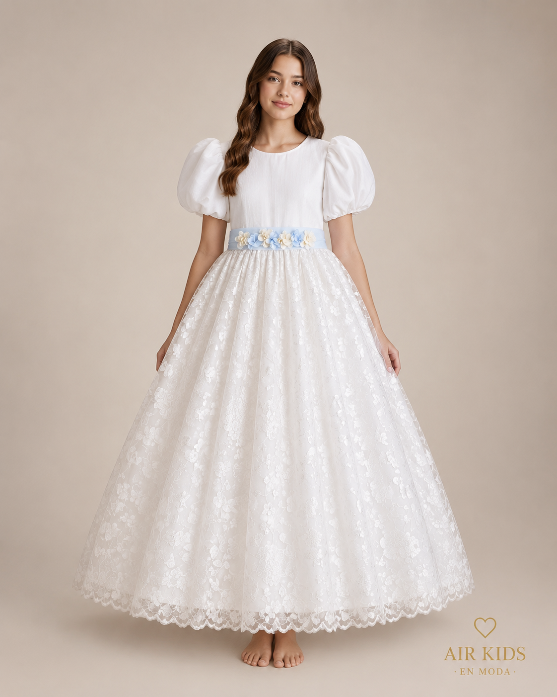 VESTIDO DE FIESTA PARA NIÑA MANGA GLOBO 25-510 Talla 16 años