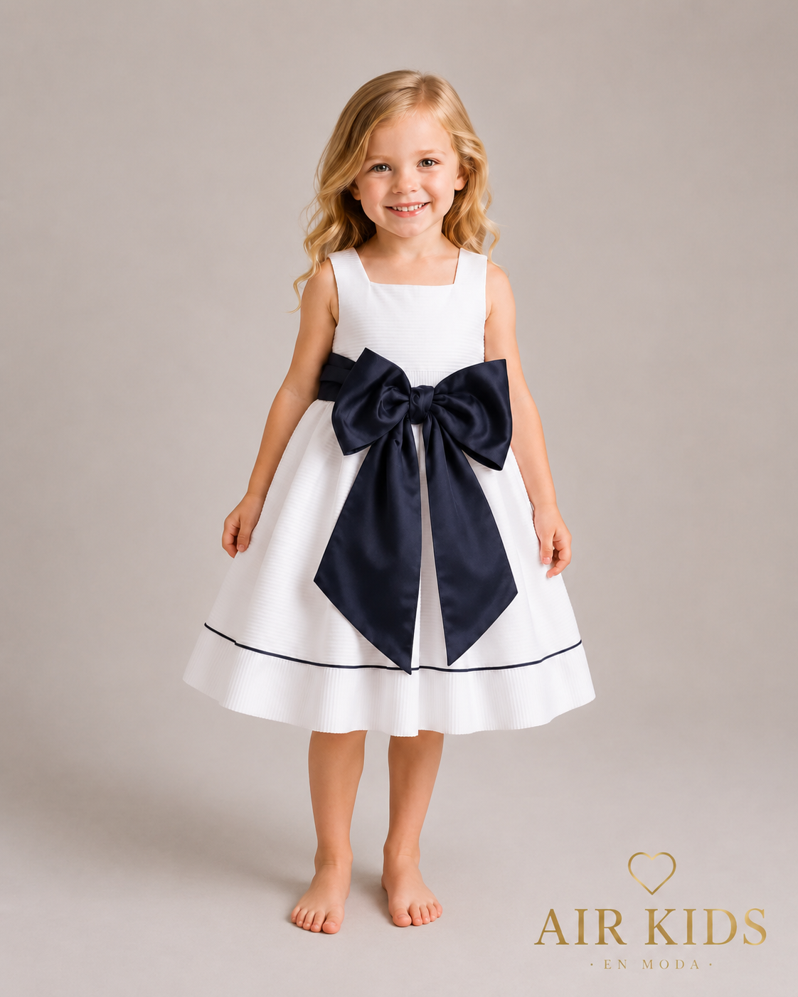 Vestido de piqué blanco con banda marino 757V talla 4 años