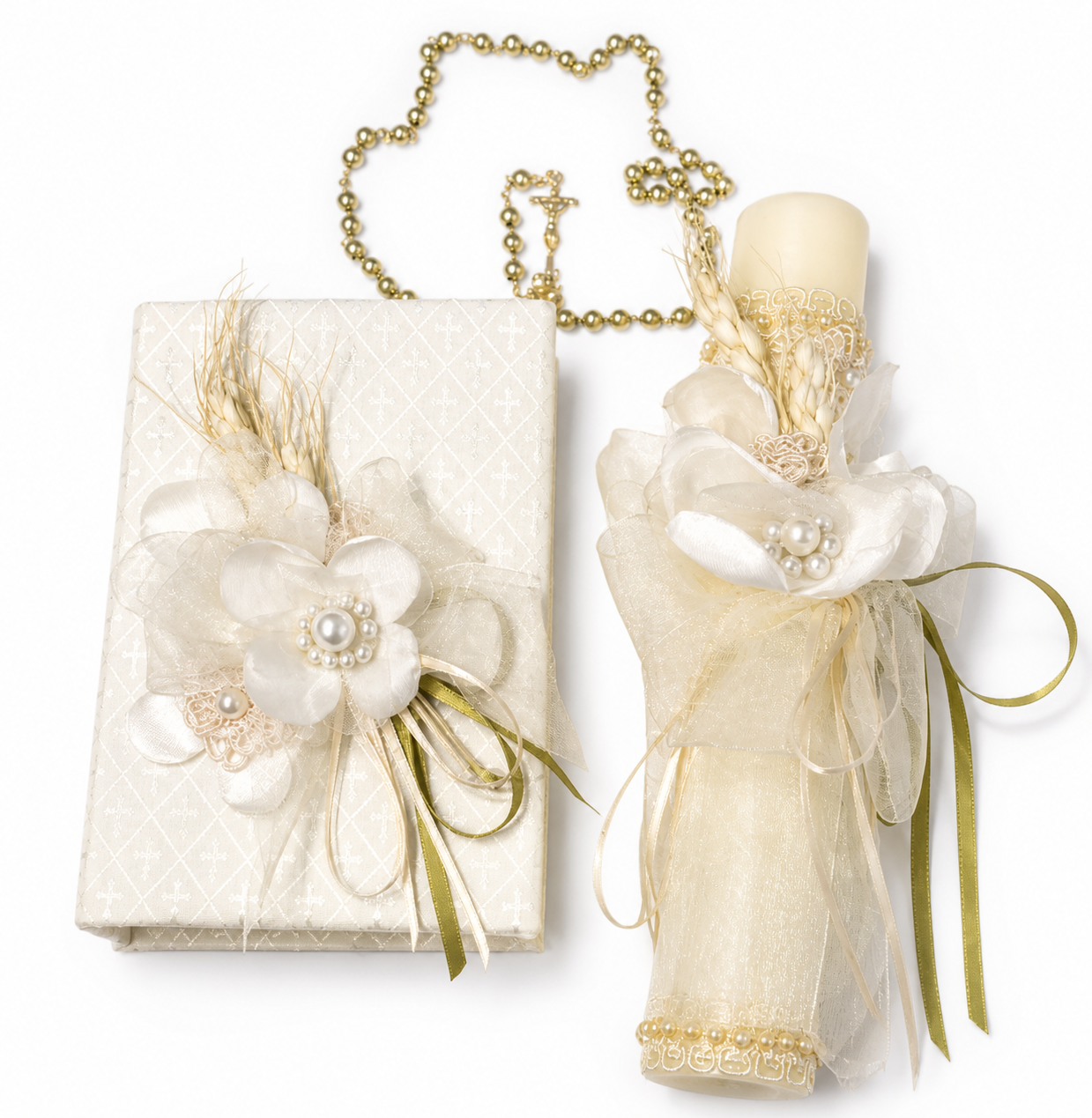 Set de Rosario, Vela y Biblia para Primera Comunion 24-017