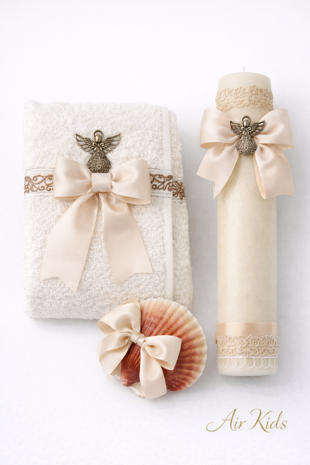 Kit de Bautizo Vela y Toalla Angel BEIGE 6564