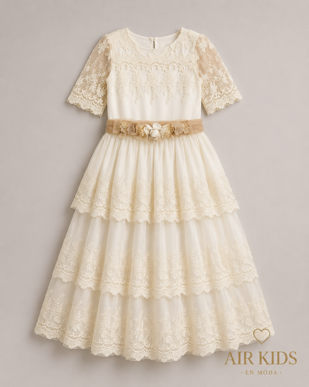 Vestido de Primera Comunión con Corona de Niña 23-907 Talla 16